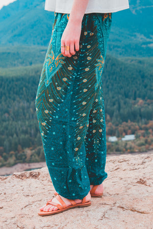 Green Peacock Harem Pants Women