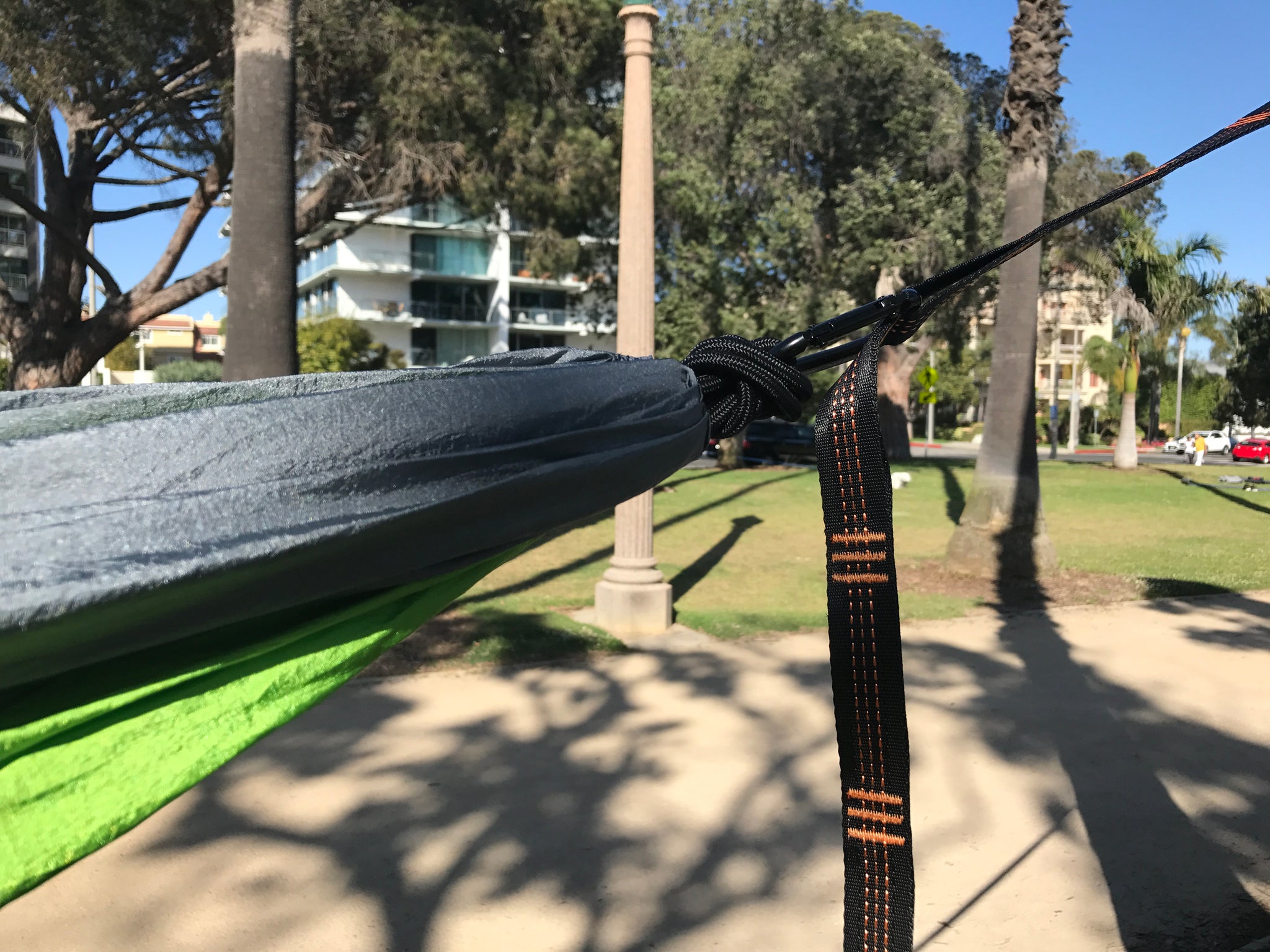 Green/Gray Camping Hammock Carabiner/Tree Strap