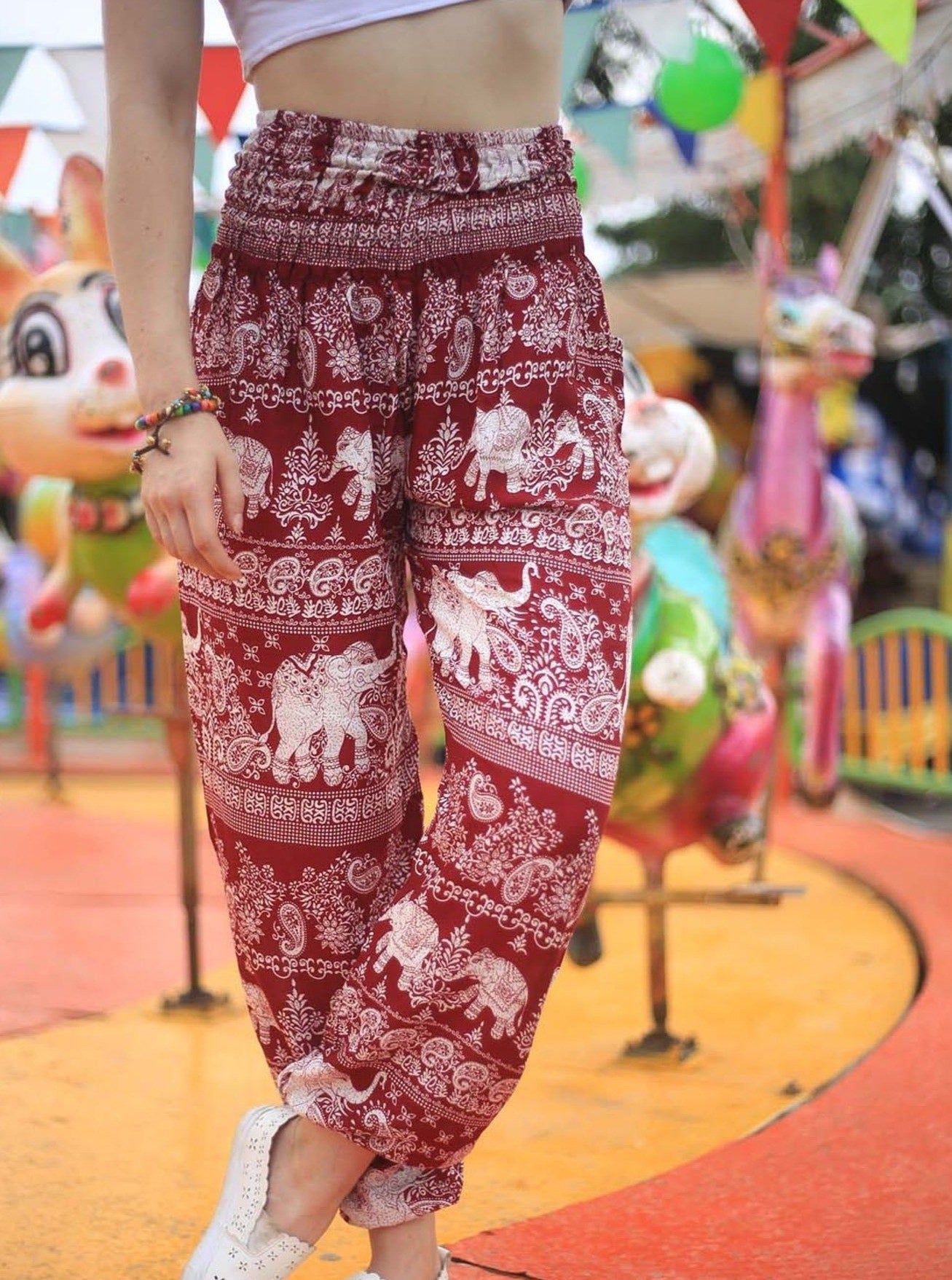 Elephant Pants Elephant Paisley Pattern - Thai Fisherman Pants & Harem Pants  for Men and Women