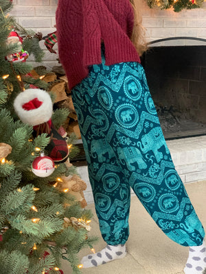 Teal Elephant Pants